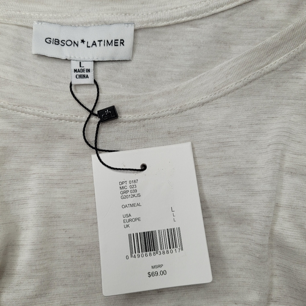 Gibson Latimer Top Women's Oatmeal Size Large Long Sleeve Casual Curved Hem - Picture 11 of 12
